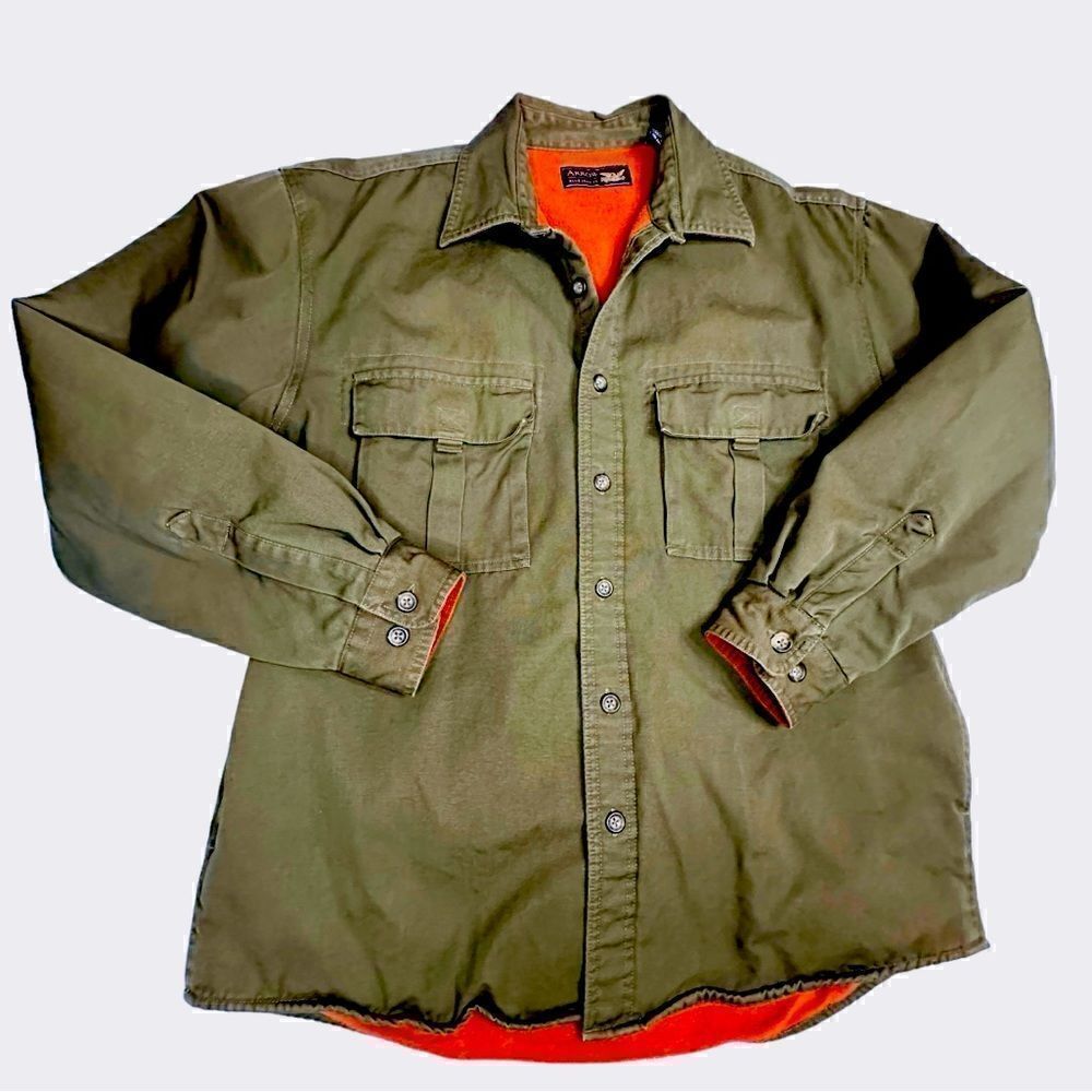 Vintage 90s Arrow green Shacket with orange fleece padded lining size medium